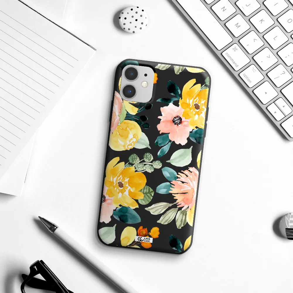 Watercolor Flowers Apple iPhone 11 Silicone black Case