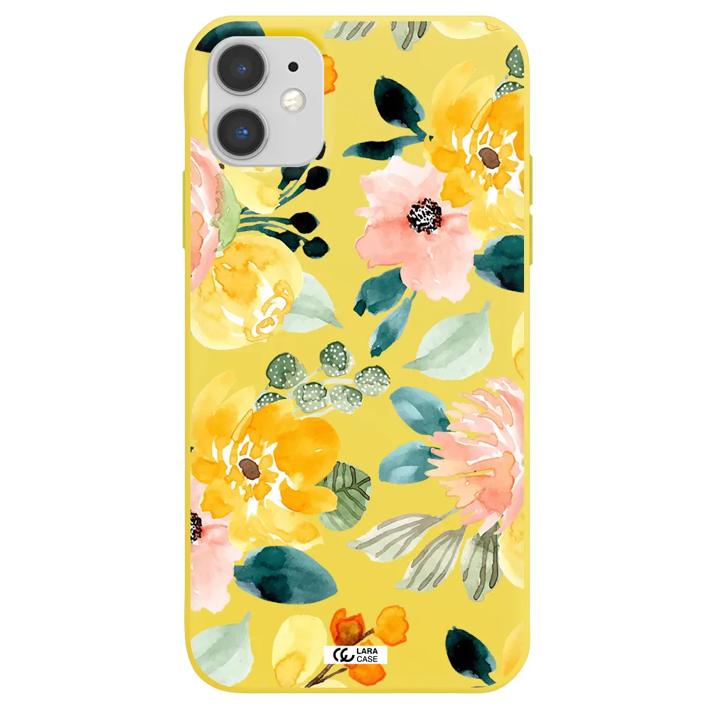 Watercolor Flowers Apple iPhone 11 Silicone canary yellow Case