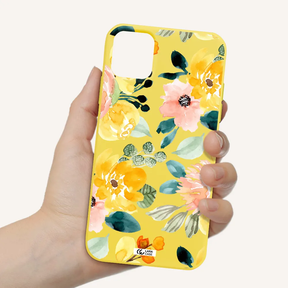 Watercolor Flowers Apple iPhone 11 Silicone canary yellow Case