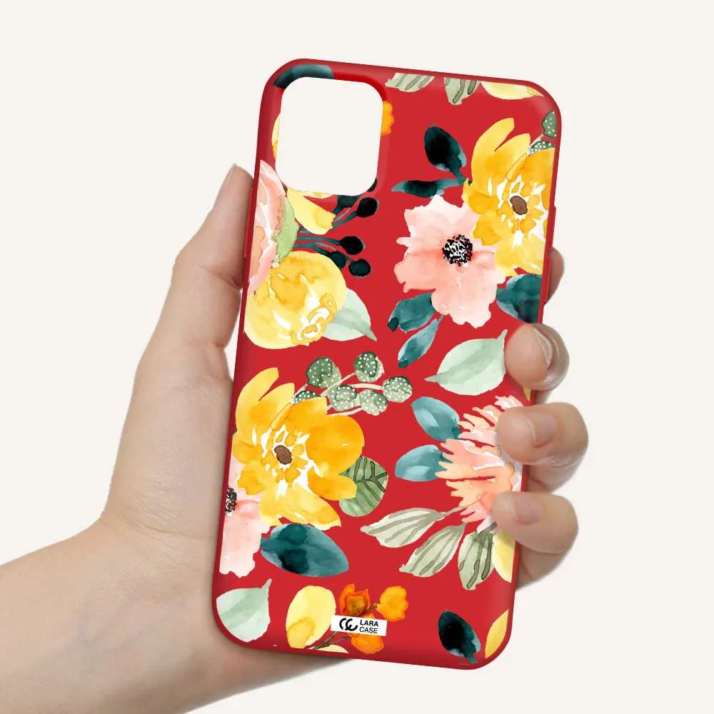 Watercolor Flowers Apple iPhone 11 Silicone Imperial Red Case