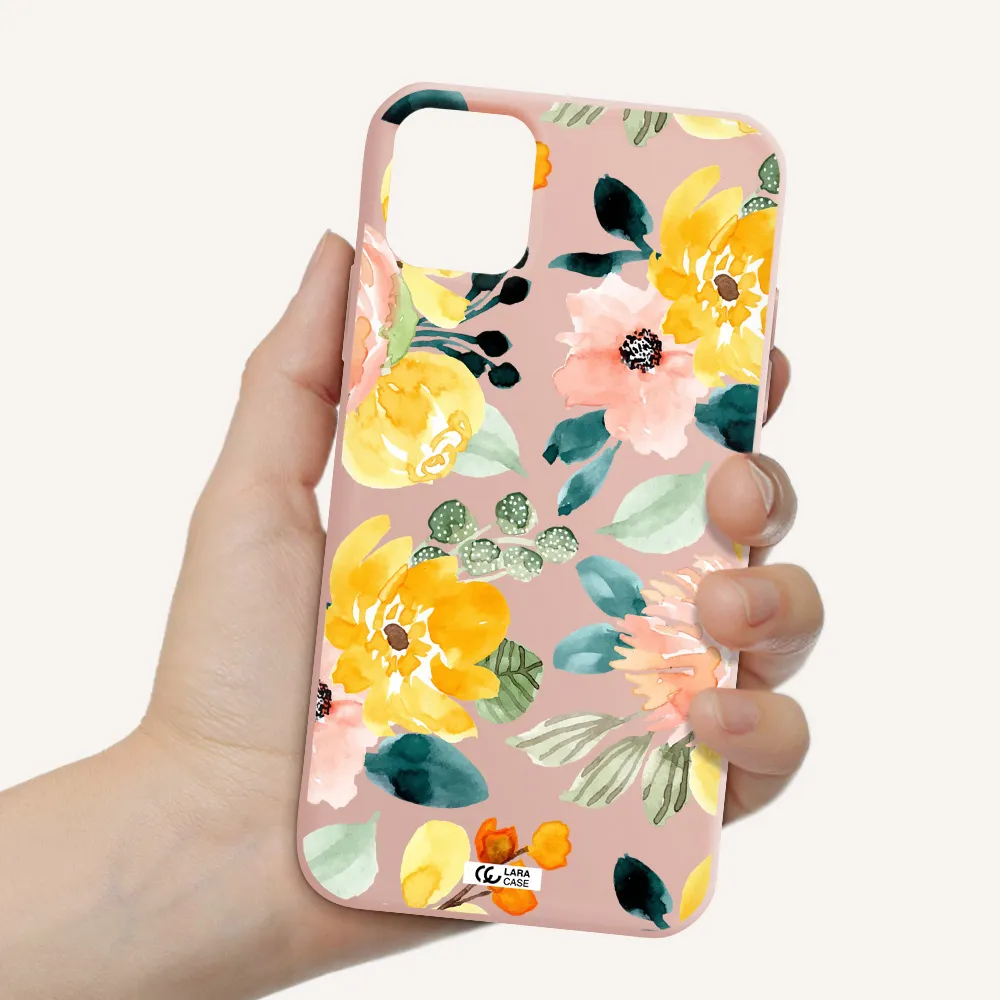 Watercolor Flowers Apple iPhone 11 Silicone pastel pink Case