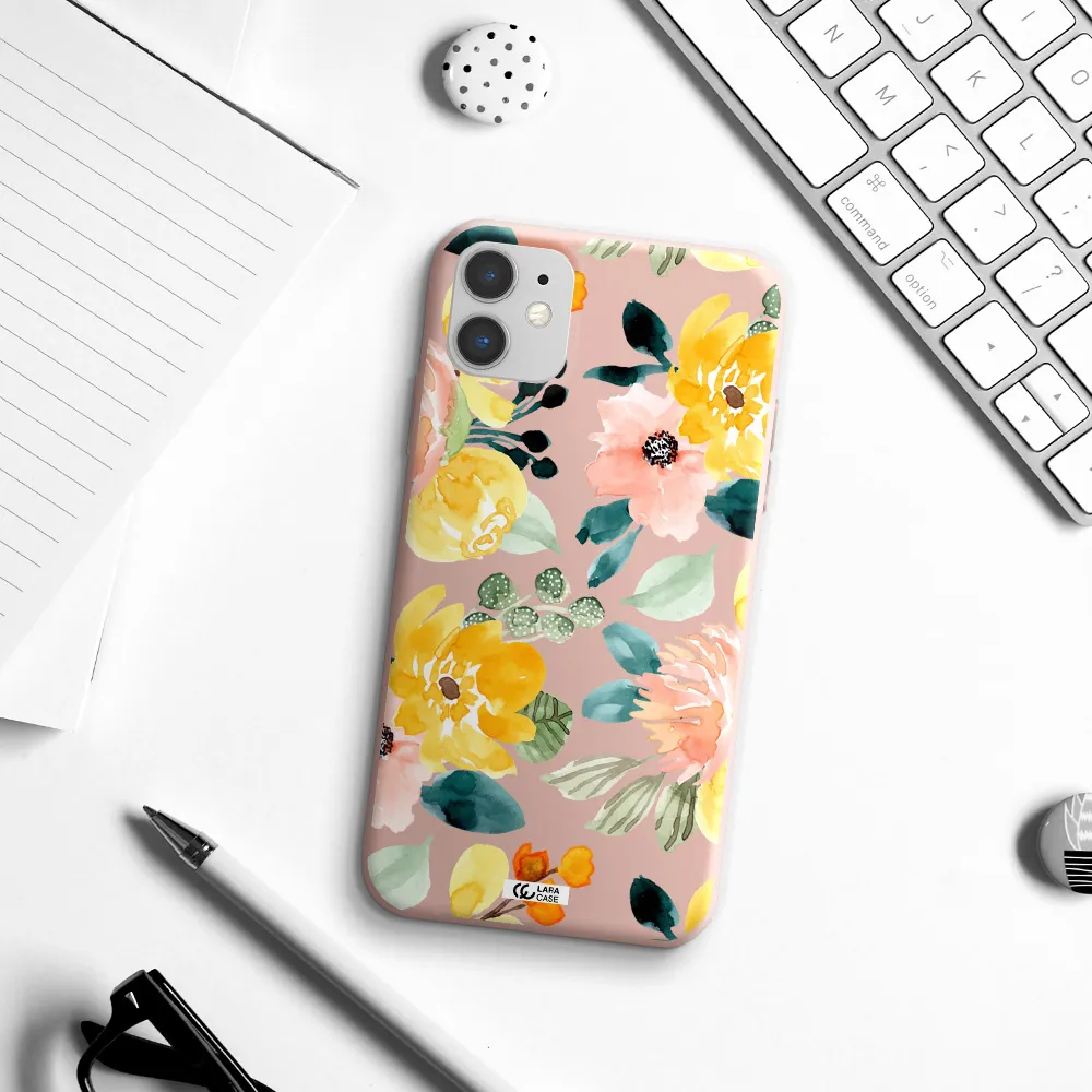 Watercolor Flowers Apple iPhone 11 Silicone pastel pink Case