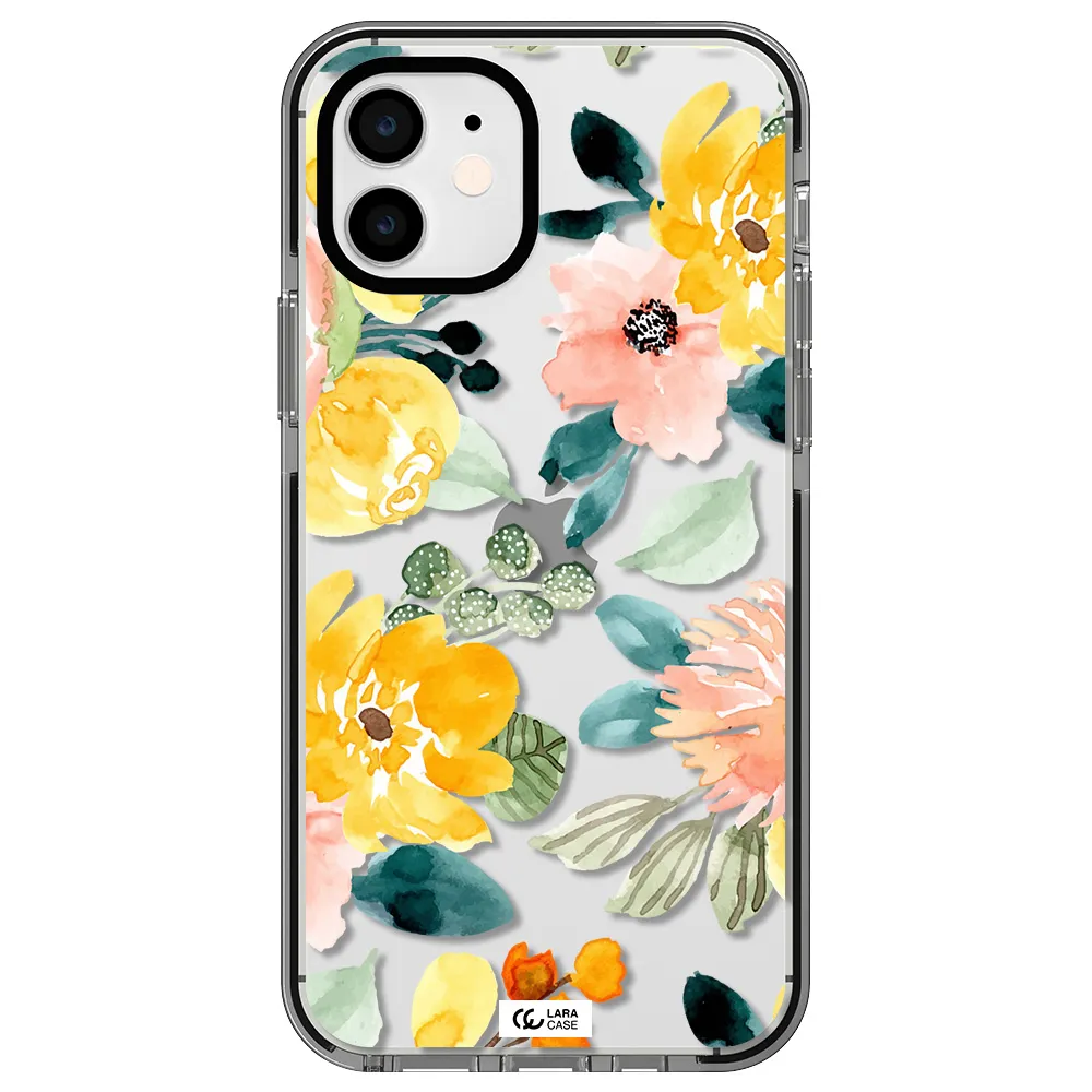 Watercolor Flowers Apple iPhone 12 impact black border Case