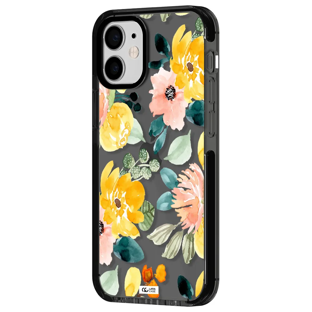 Watercolor Flowers Apple iPhone 12 mini impact Smoke Black Case