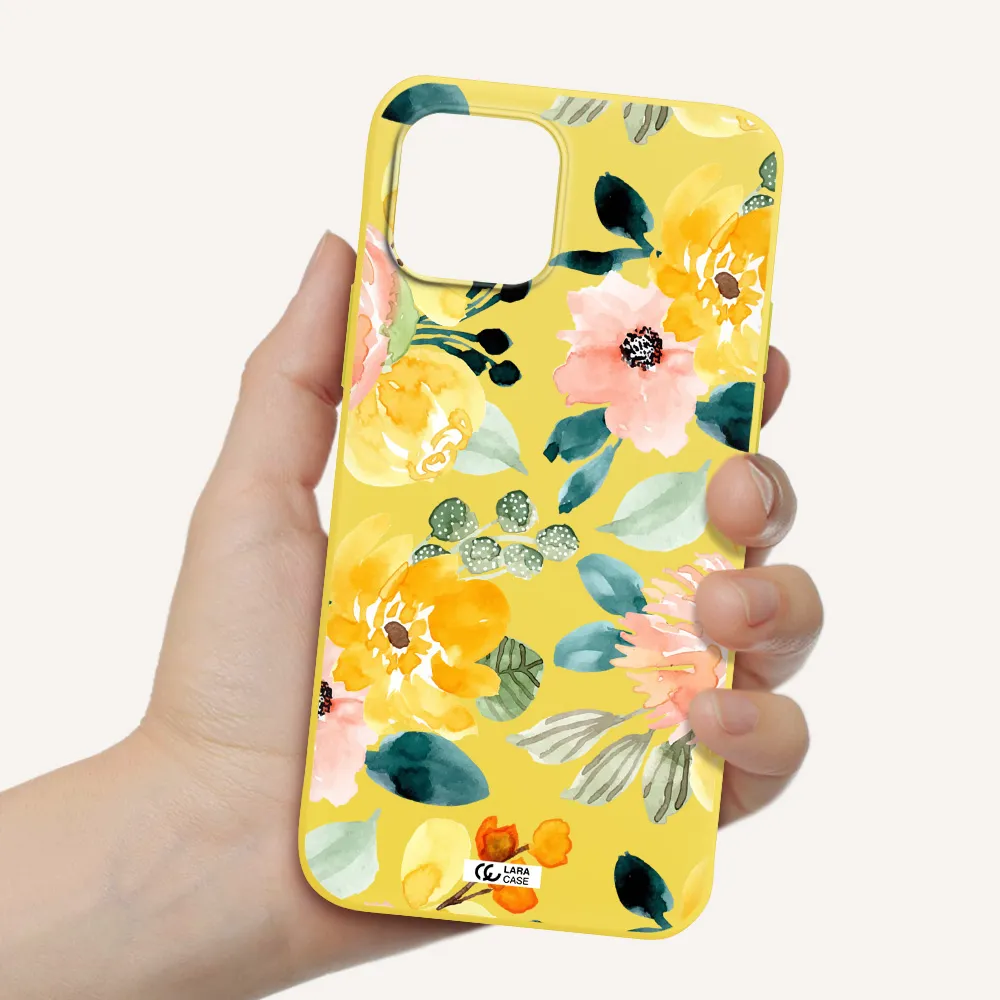 Watercolor Flowers Apple iPhone 12 mini Silicone canary yellow Case