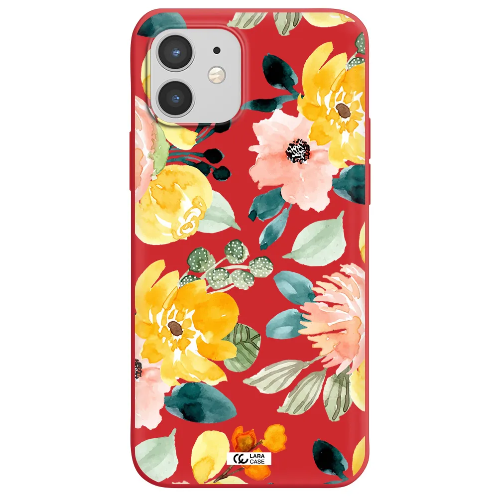 Watercolor Flowers Apple iPhone 12 mini Silicone Imperial Red Case