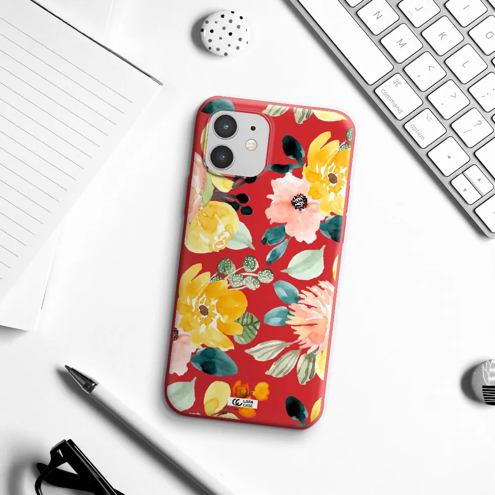 Watercolor Flowers Apple iPhone 12 mini Silicone Imperial Red Case