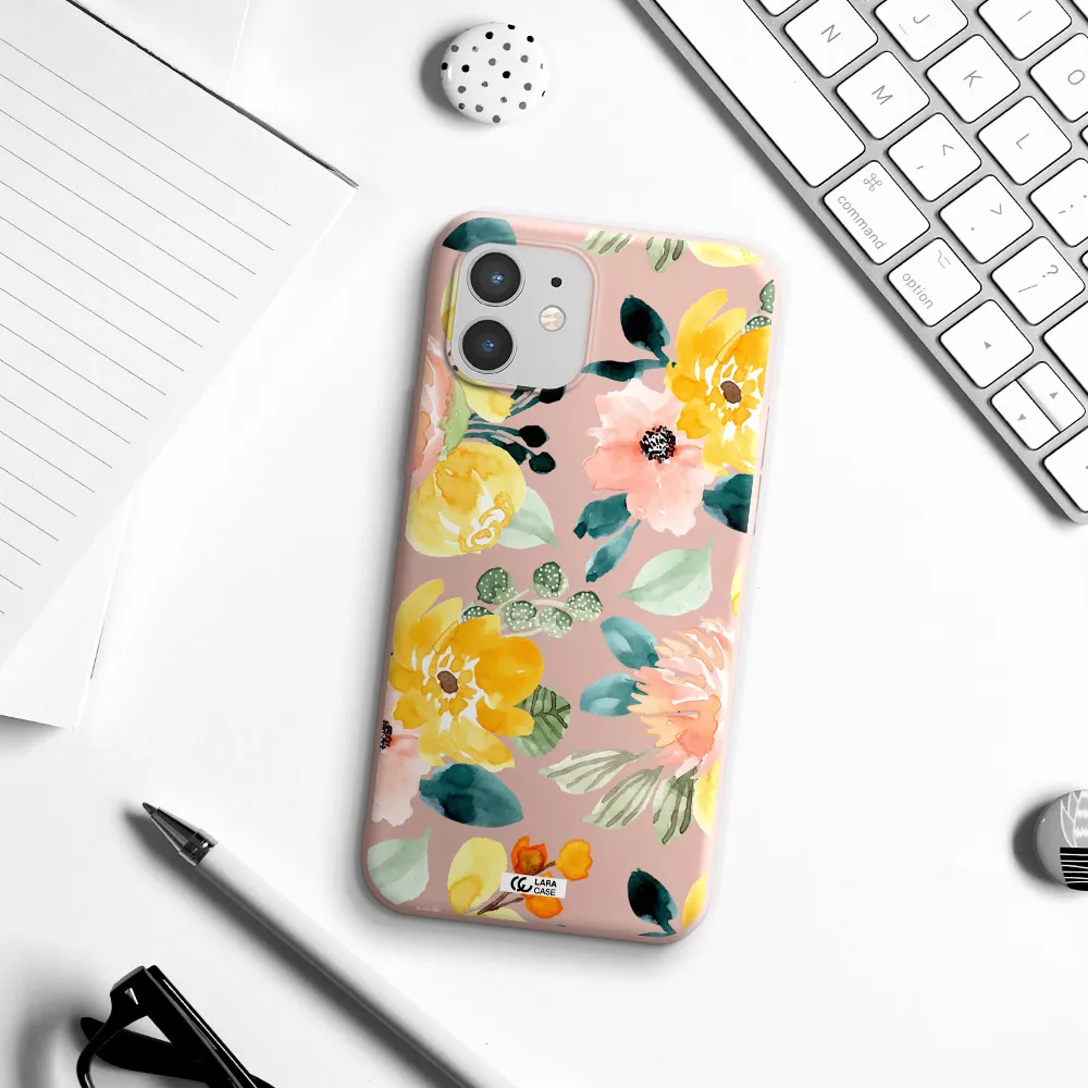 Watercolor Flowers Apple iPhone 12 mini Silicone pastel pink Case