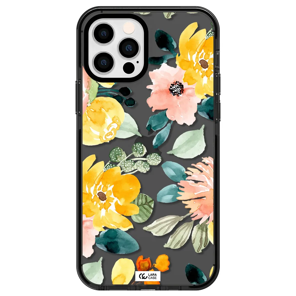Watercolor Flowers Apple iPhone 12 pro impact Smoke Black Case
