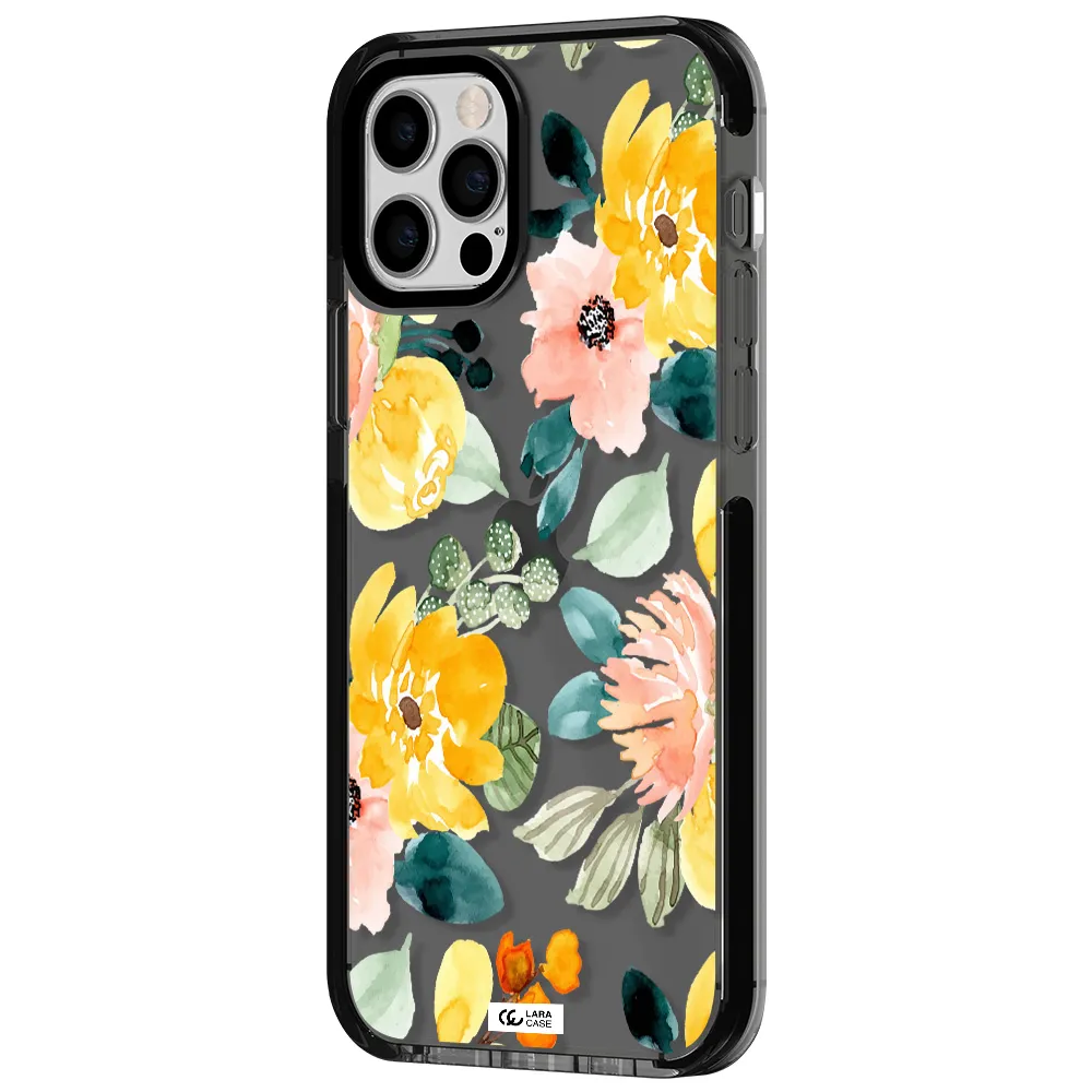 Watercolor Flowers Apple iPhone 12 pro impact Smoke Black Case