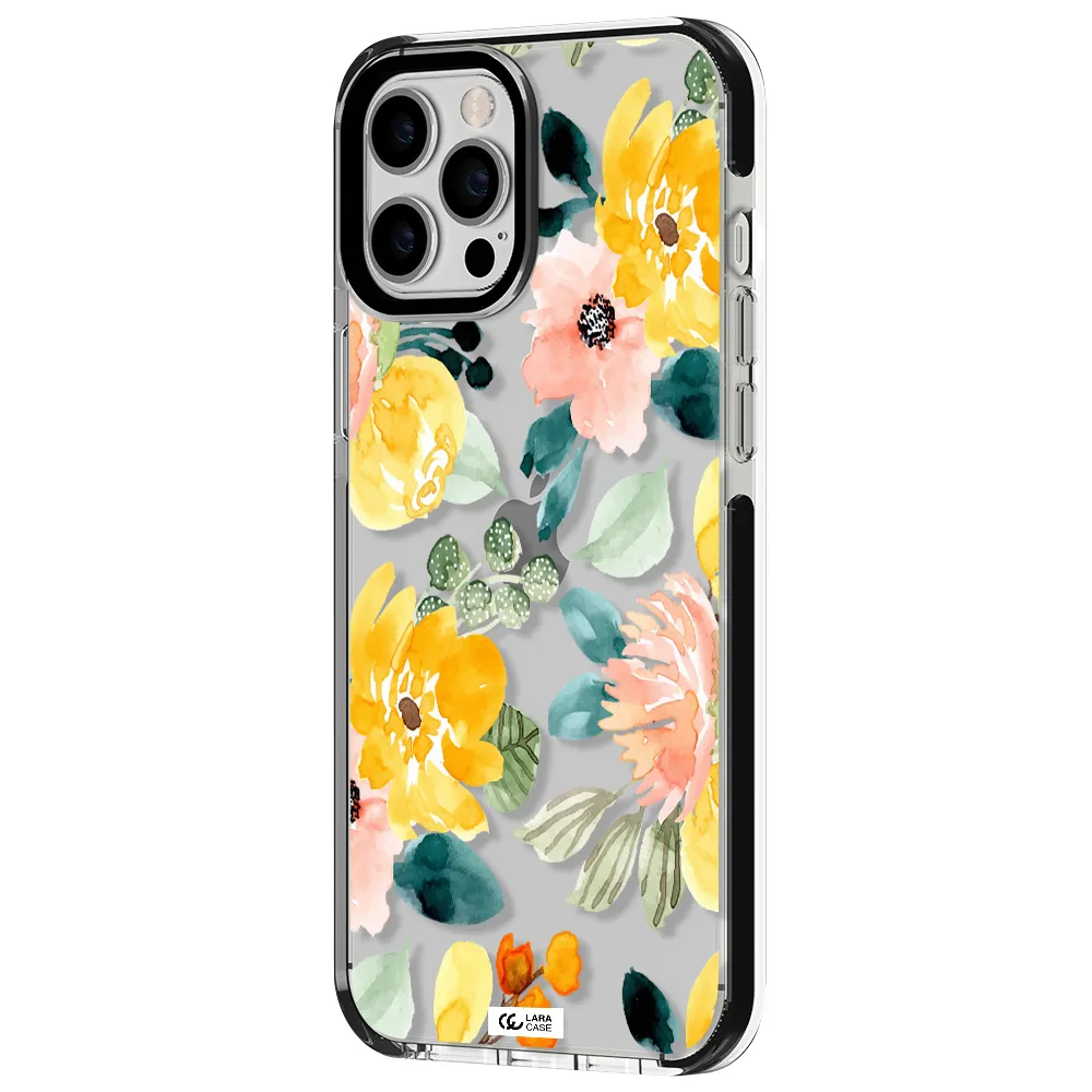 Watercolor Flowers Apple iPhone 12 pro max impact black border Case