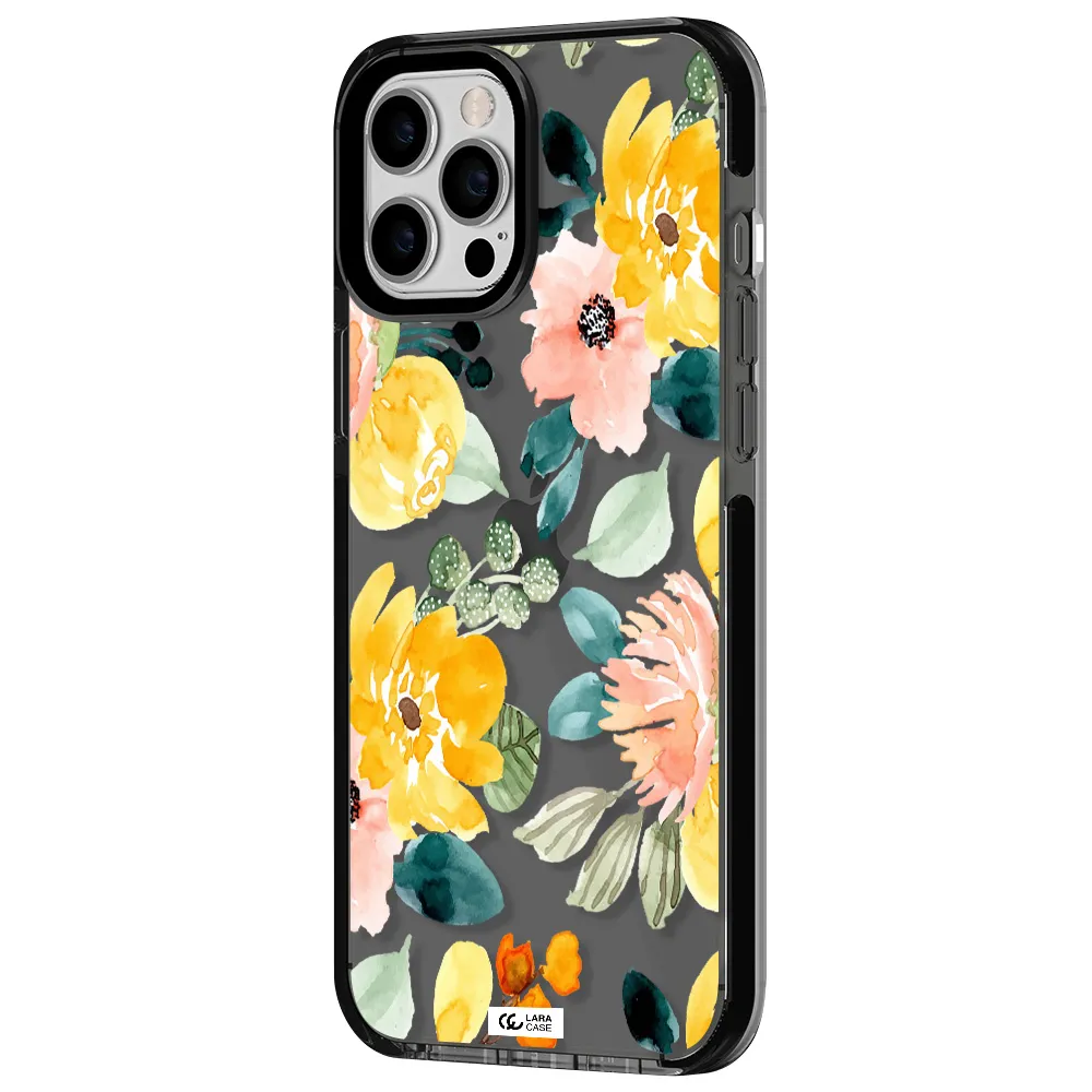 Watercolor Flowers Apple iPhone 12 pro max impact Smoke Black Case