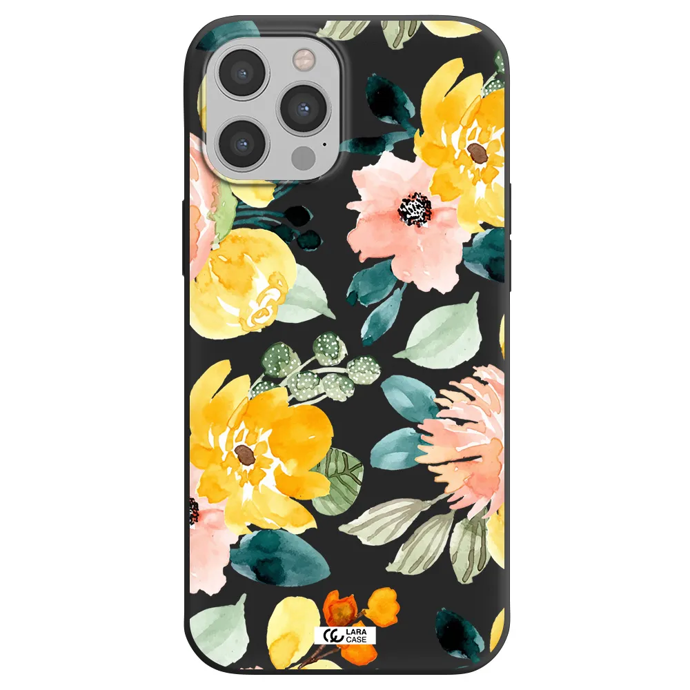 Watercolor Flowers Apple iPhone 12 pro max Silicone black Case