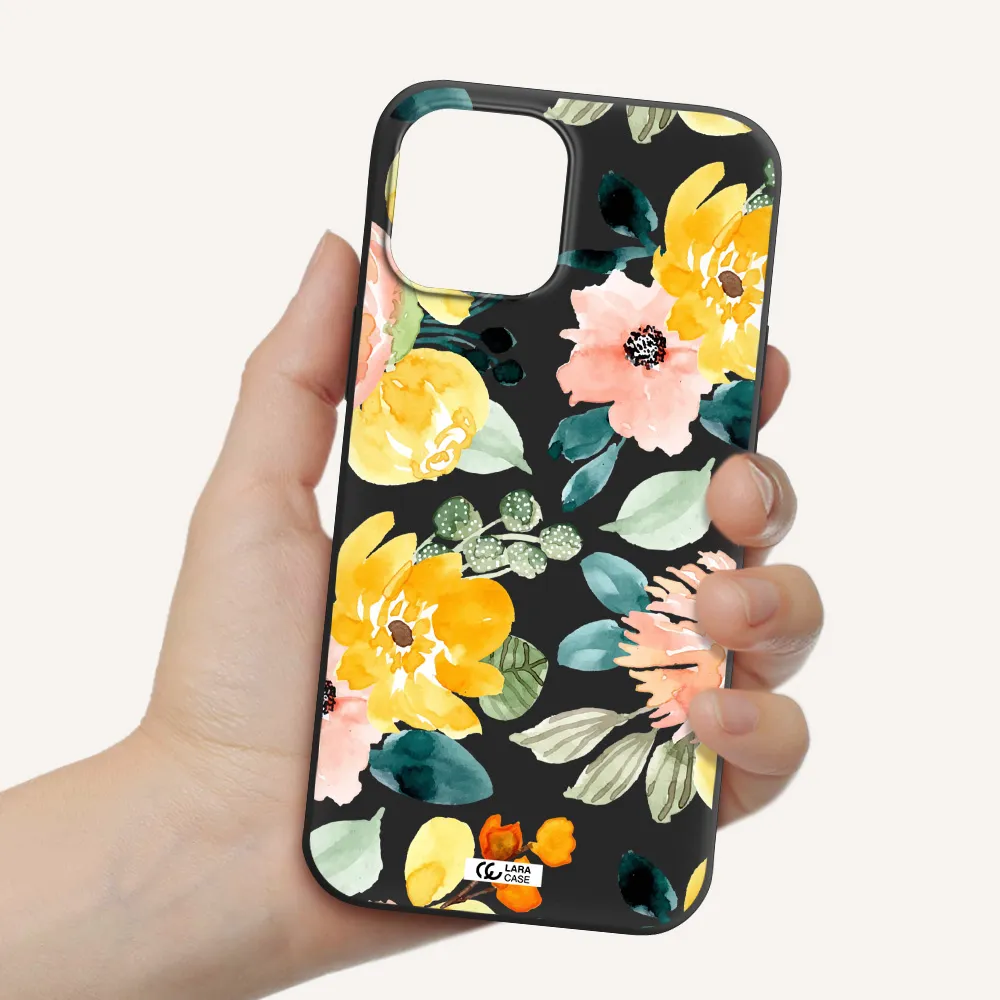 Watercolor Flowers Apple iPhone 12 pro max Silicone black Case