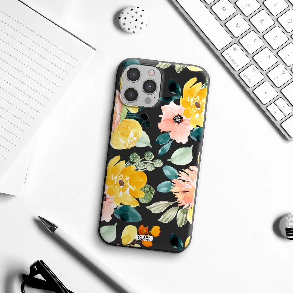Watercolor Flowers Apple iPhone 12 pro max Silicone black Case