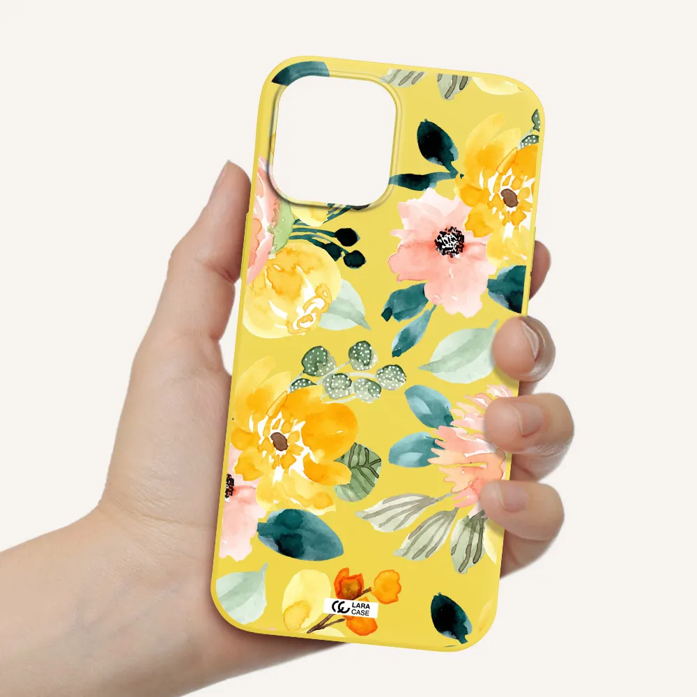 Watercolor Flowers Apple iPhone 12 pro max Silicone canary yellow Case