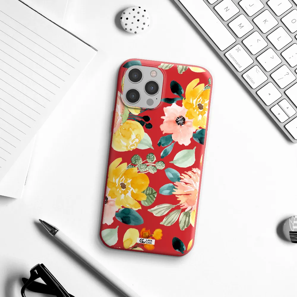Watercolor Flowers Apple iPhone 12 pro max Silicone Imperial Red Case