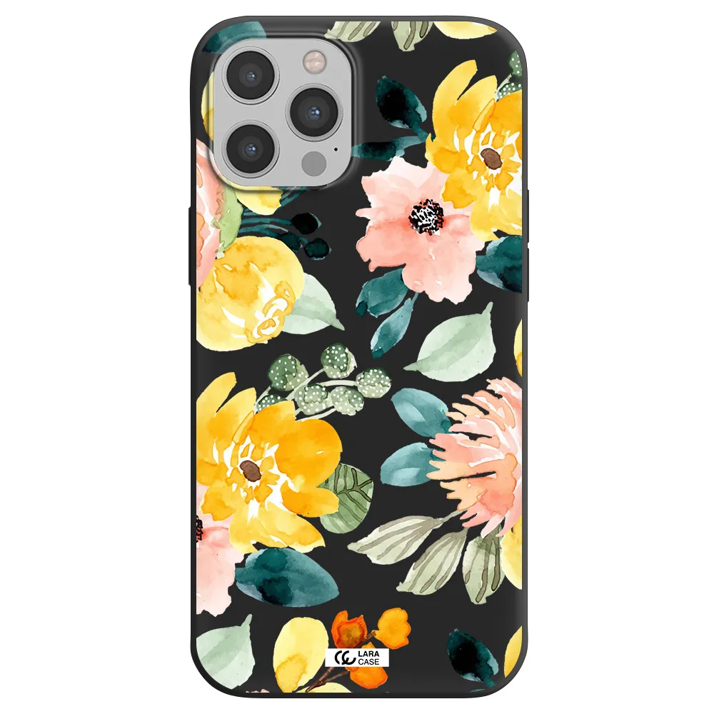 Watercolor Flowers Apple iPhone 12 pro Silicone black Case