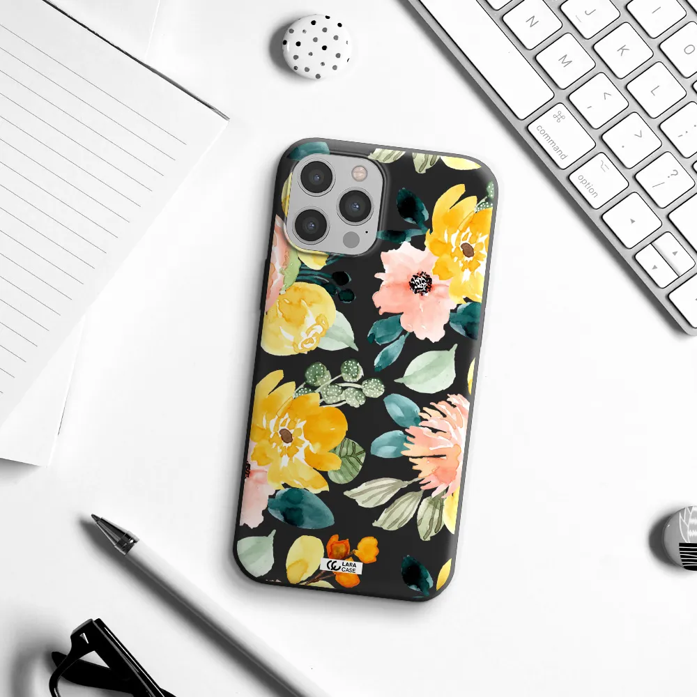 Watercolor Flowers Apple iPhone 12 pro Silicone black Case