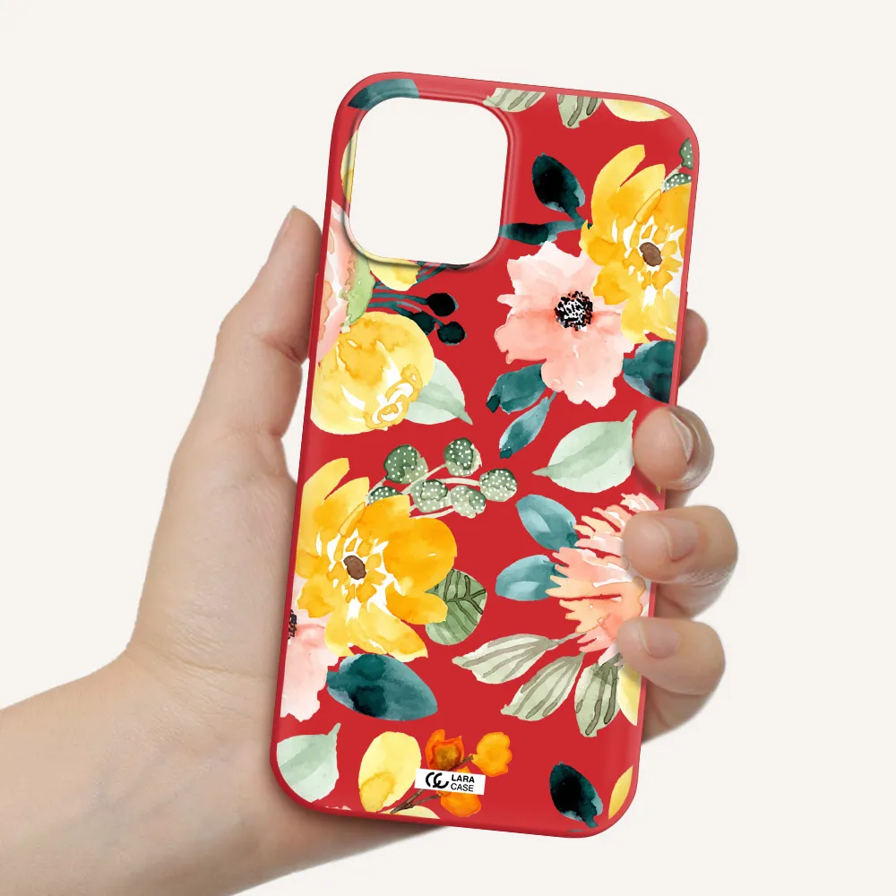 Watercolor Flowers Apple iPhone 12 pro Silicone Imperial Red Case