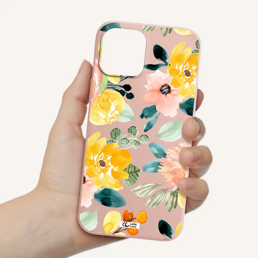 Watercolor Flowers Apple iPhone 12 pro Silicone pastel pink Case