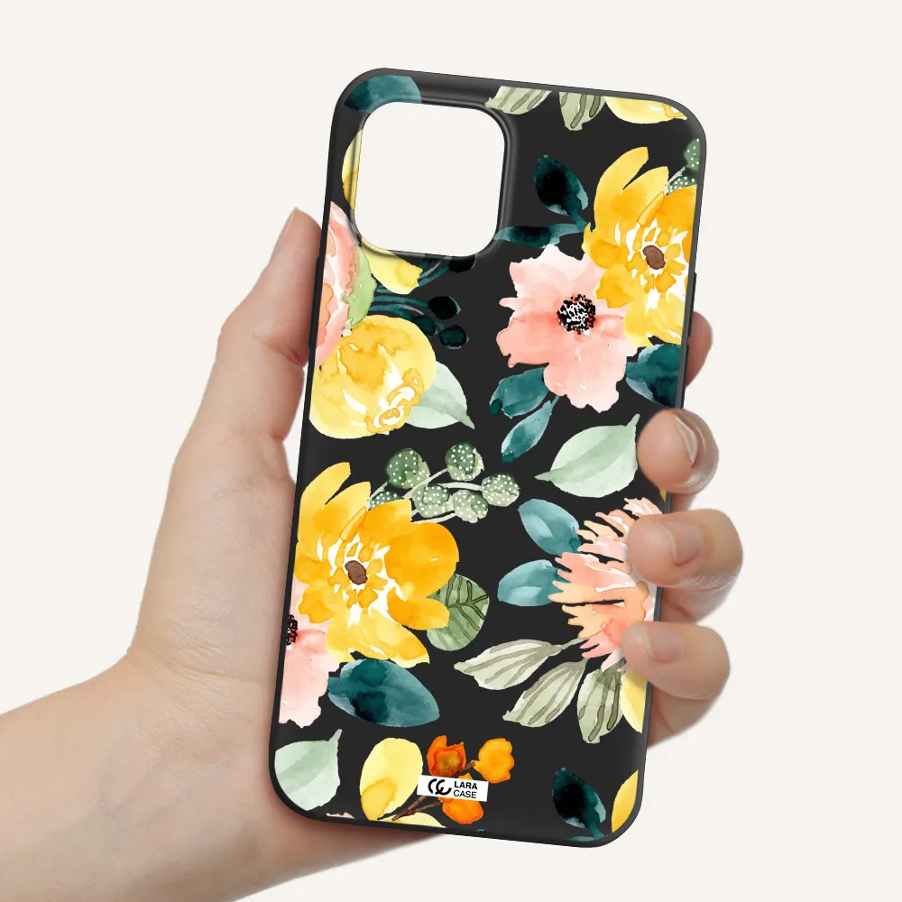 Watercolor Flowers Apple iPhone 12 Silicone black Case