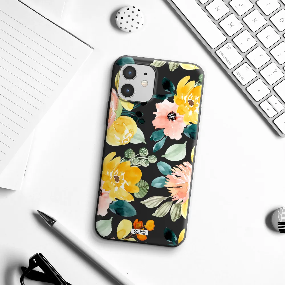 Watercolor Flowers Apple iPhone 12 Silicone black Case