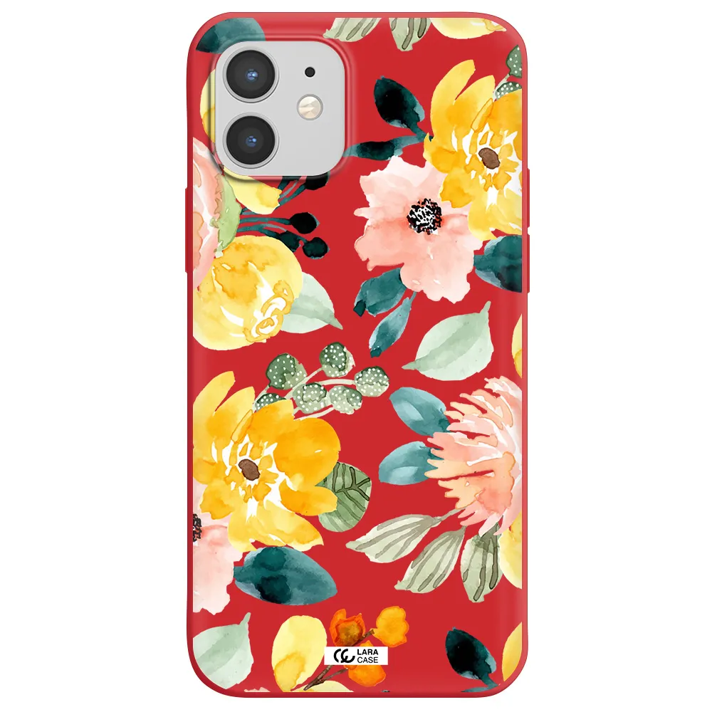 Watercolor Flowers Apple iPhone 12 Silicone Imperial Red Case