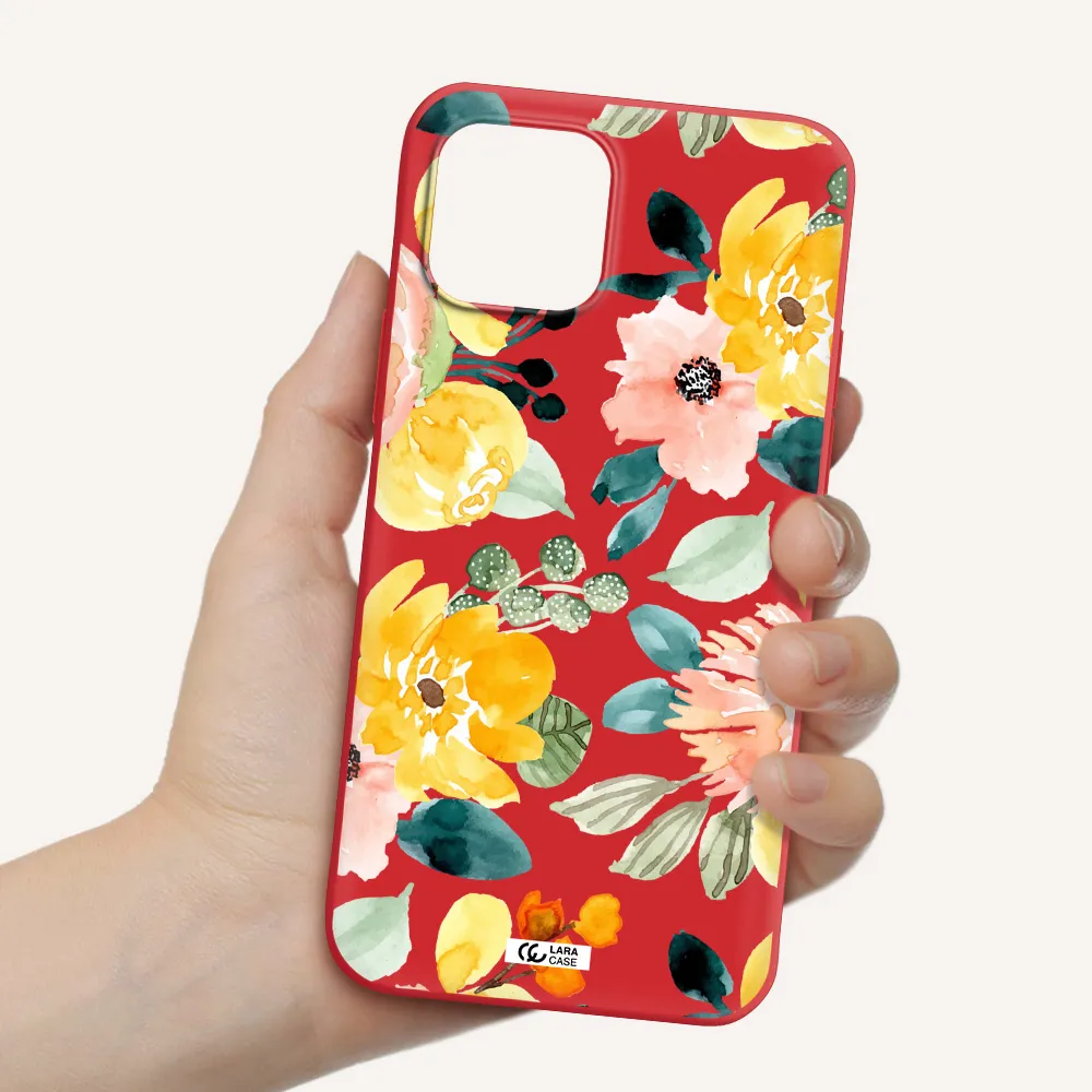 Watercolor Flowers Apple iPhone 12 Silicone Imperial Red Case