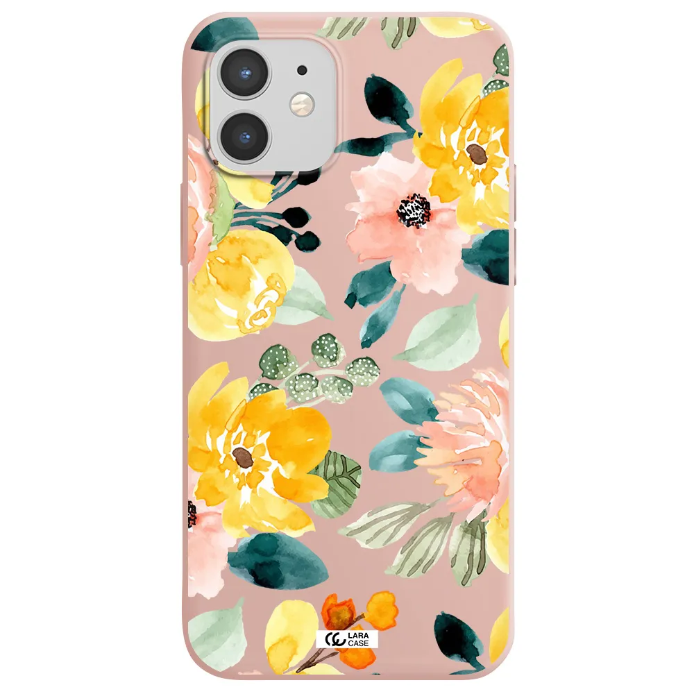 Watercolor Flowers Apple iPhone 12 Silicone pastel pink Case