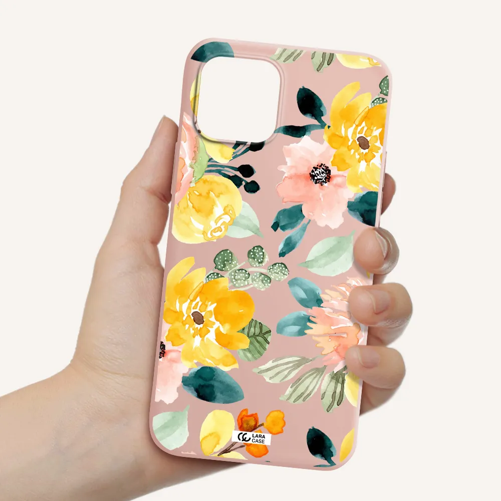 Watercolor Flowers Apple iPhone 12 Silicone pastel pink Case