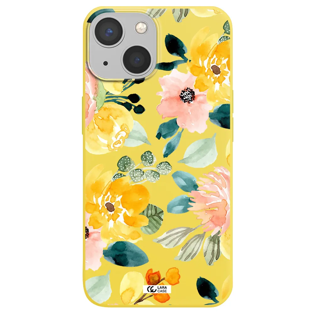 Watercolor Flowers Apple iPhone 13 mini Silicone canary yellow Case