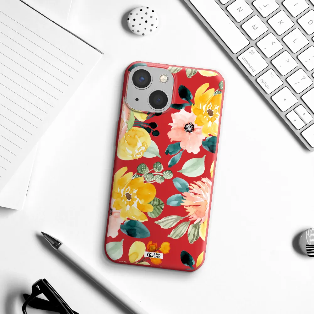 Watercolor Flowers Apple iPhone 13 mini Silicone Imperial Red Case