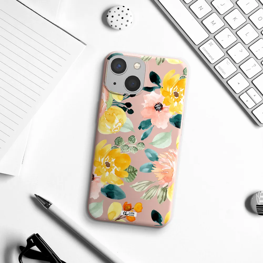 Watercolor Flowers Apple iPhone 13 mini Silicone pastel pink Case