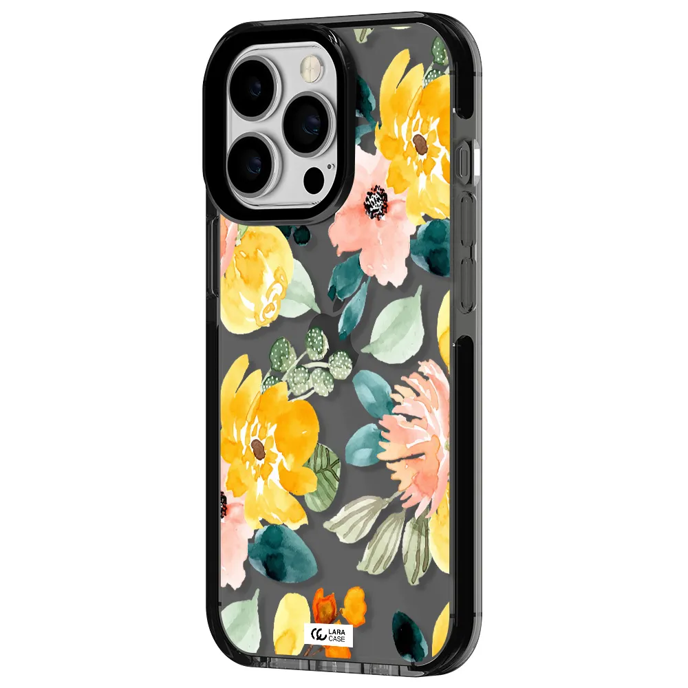 Watercolor Flowers Apple iPhone 13 Pro impact Smoke Black Case
