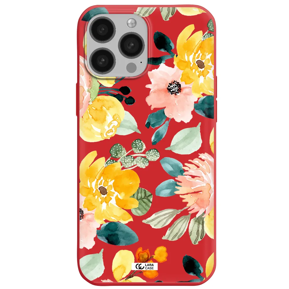 Watercolor Flowers Apple iPhone 13 Pro Max Silicone Imperial Red Case