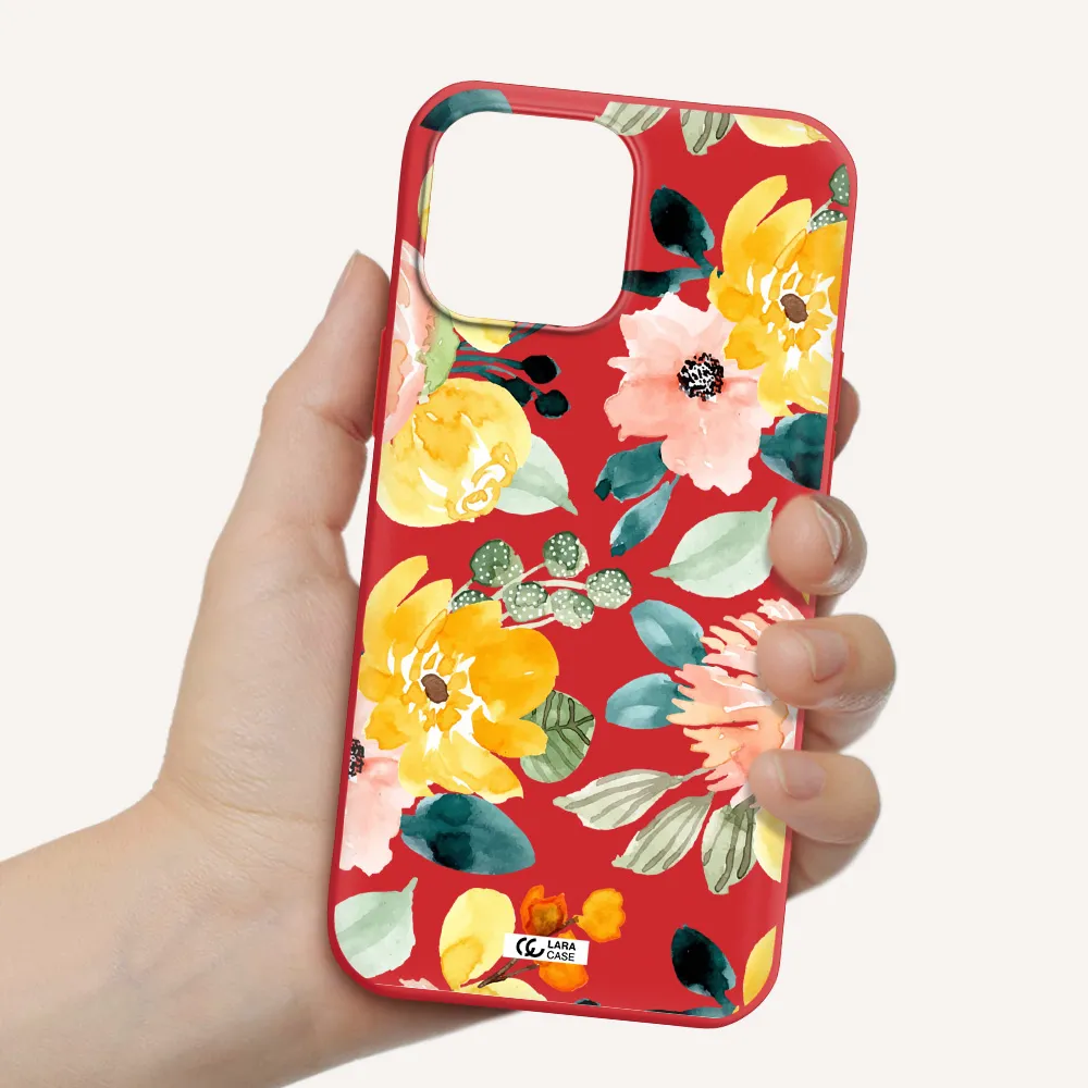 Watercolor Flowers Apple iPhone 13 Pro Max Silicone Imperial Red Case