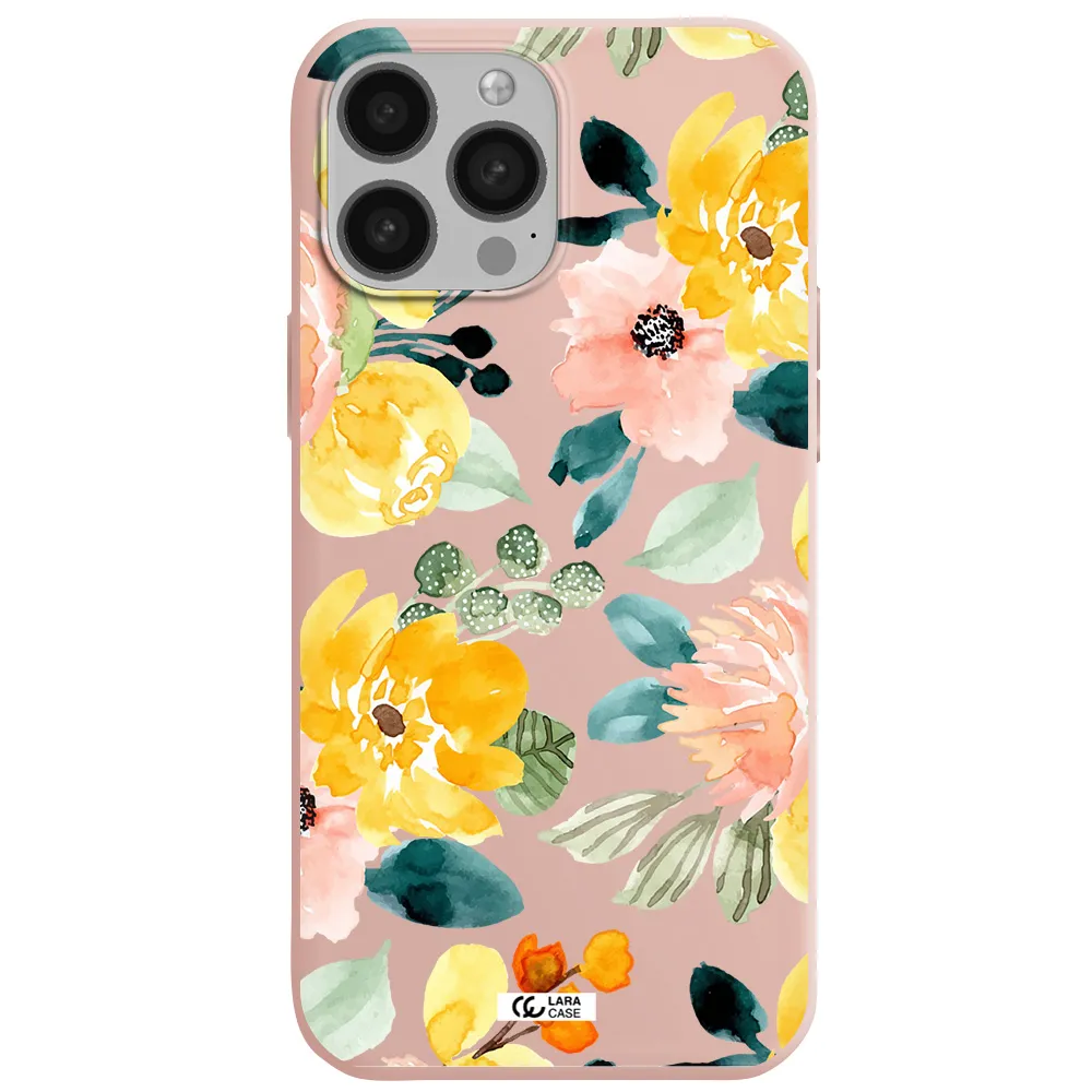 Watercolor Flowers Apple iPhone 13 Pro Max Silicone pastel pink Case