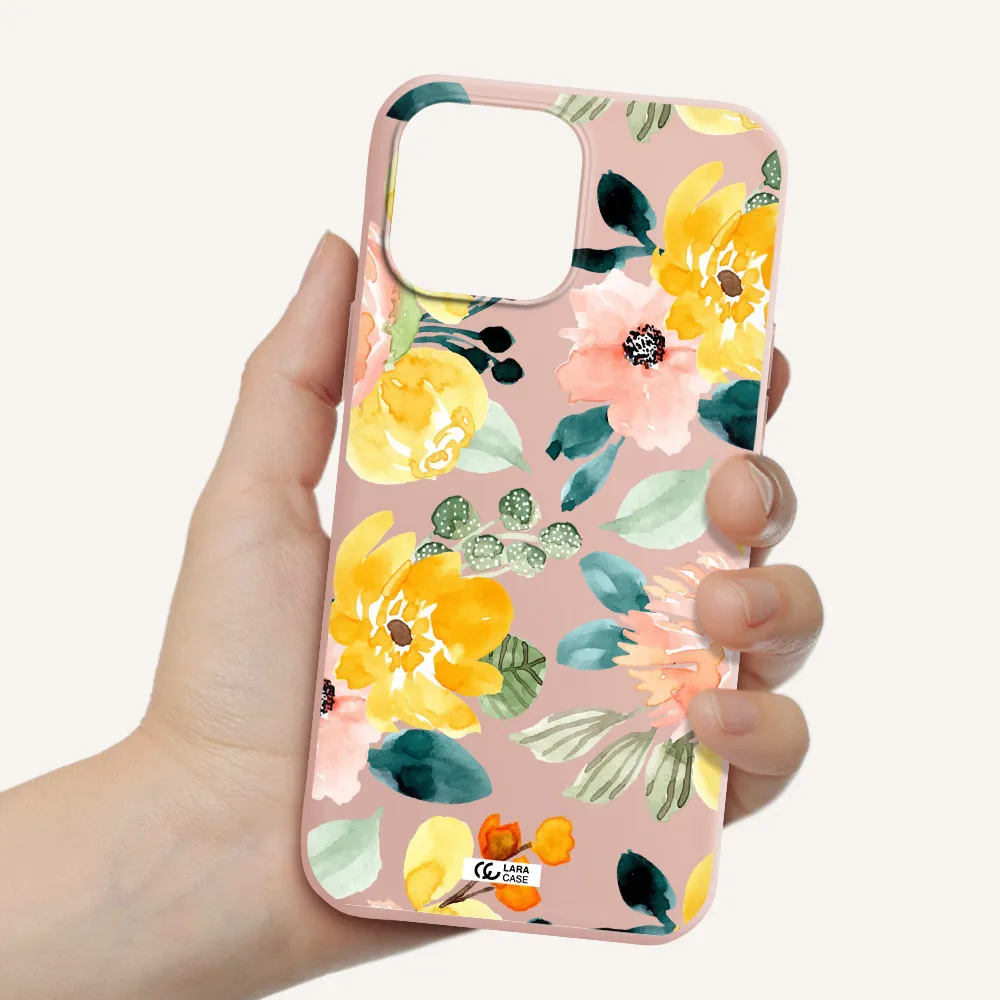 Watercolor Flowers Apple iPhone 13 Pro Max Silicone pastel pink Case