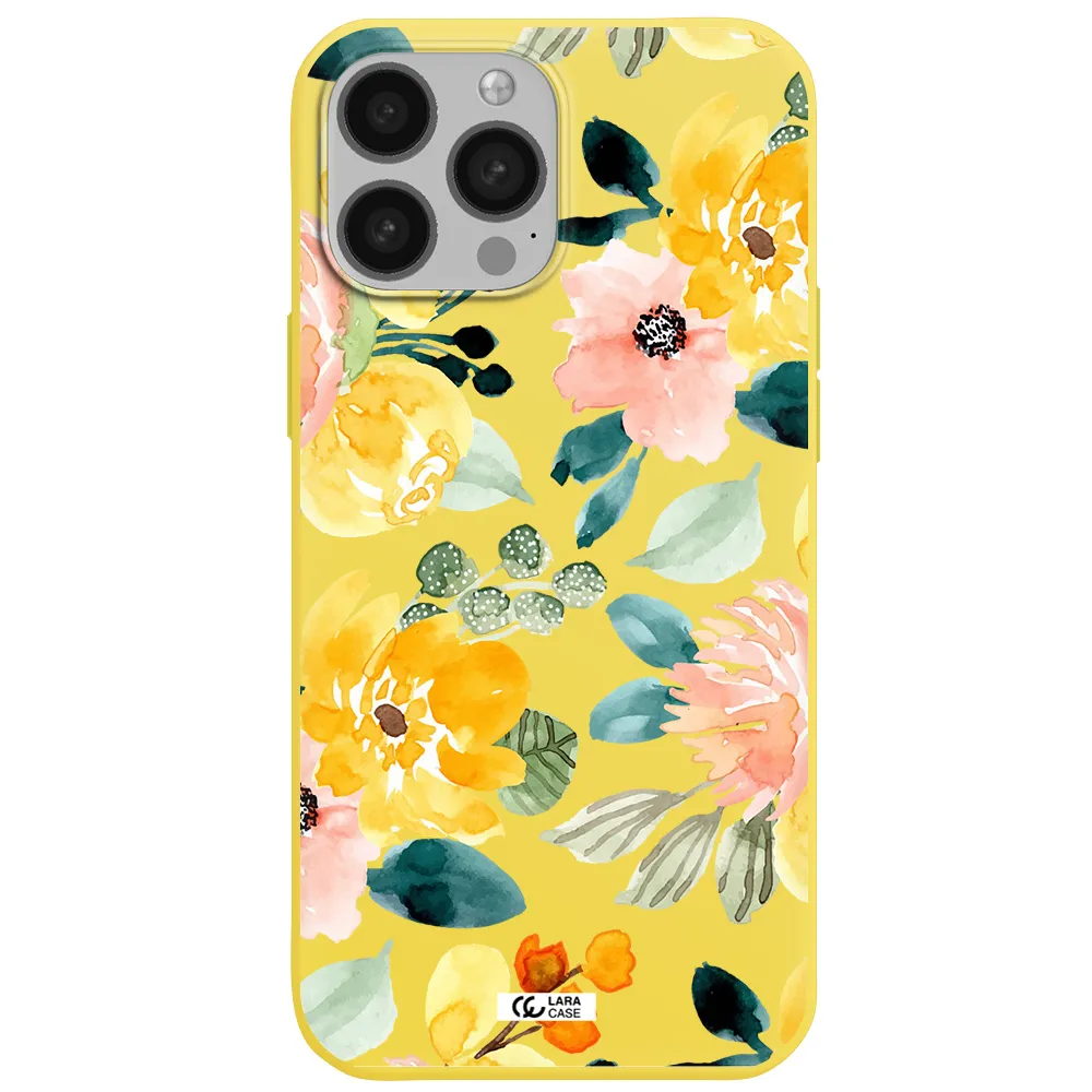 Watercolor Flowers Apple iPhone 13 Pro Silicone canary yellow Case