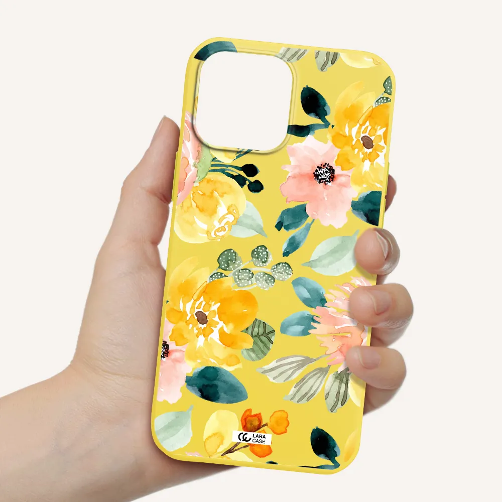 Watercolor Flowers Apple iPhone 13 Pro Silicone canary yellow Case