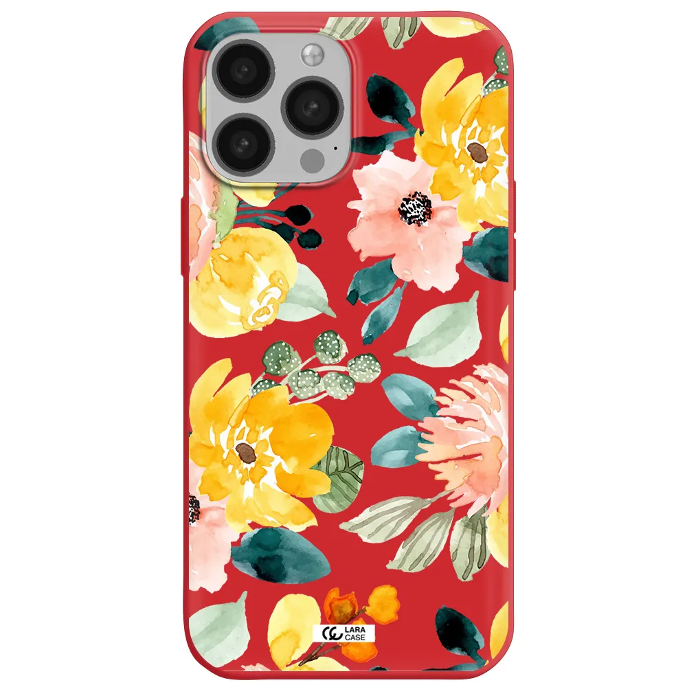 Watercolor Flowers Apple iPhone 13 Pro Silicone Imperial Red Case