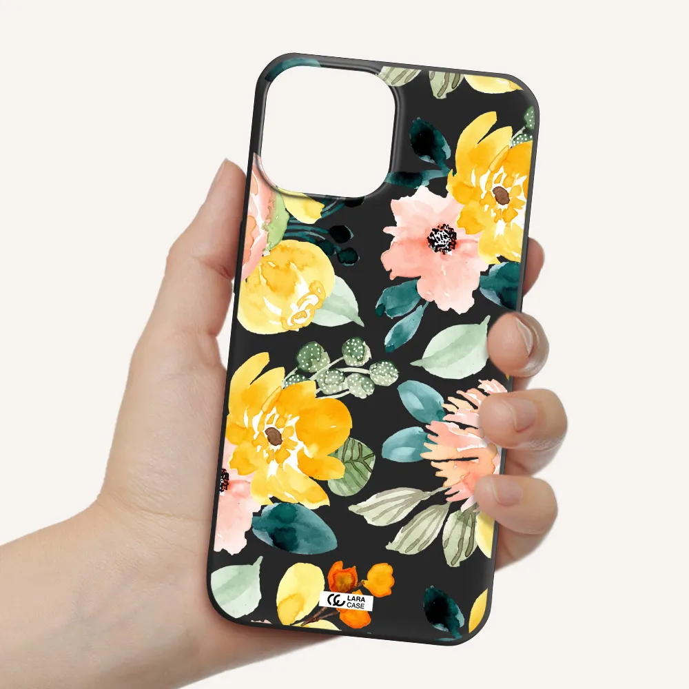 Watercolor Flowers Apple iPhone 13 Silicone black Case