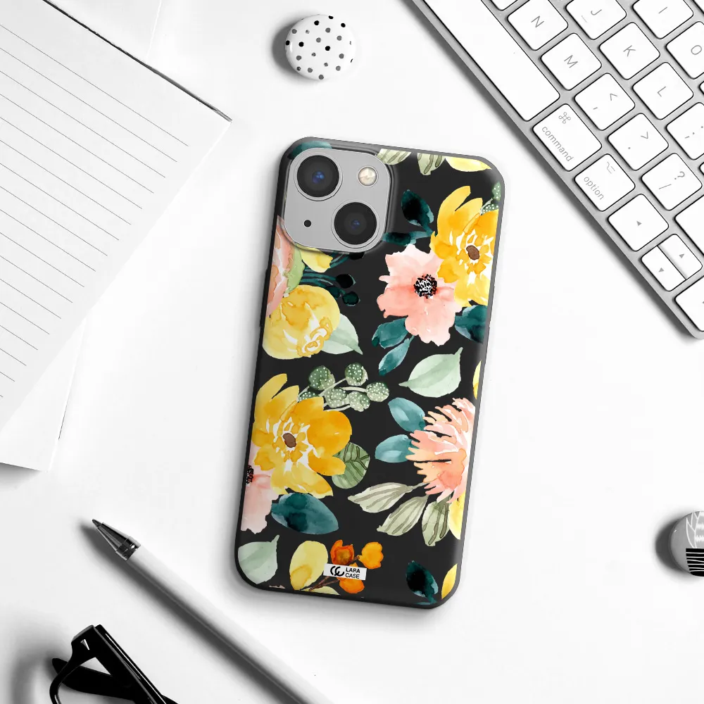 Watercolor Flowers Apple iPhone 13 Silicone black Case