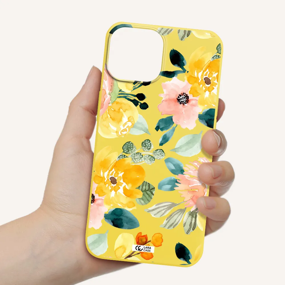 Watercolor Flowers Apple iPhone 13 Silicone canary yellow Case