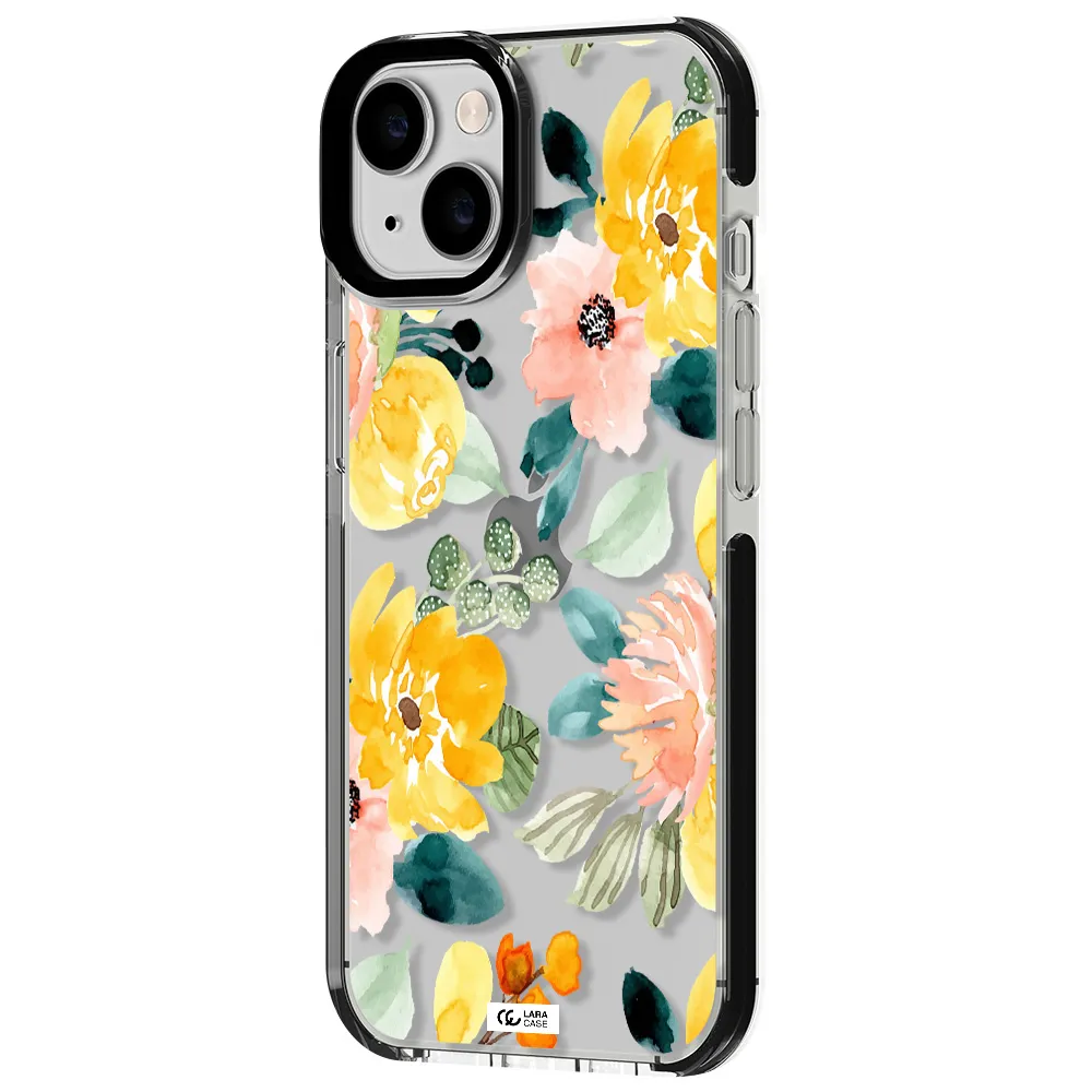Watercolor Flowers Apple iPhone 14 impact black border Case