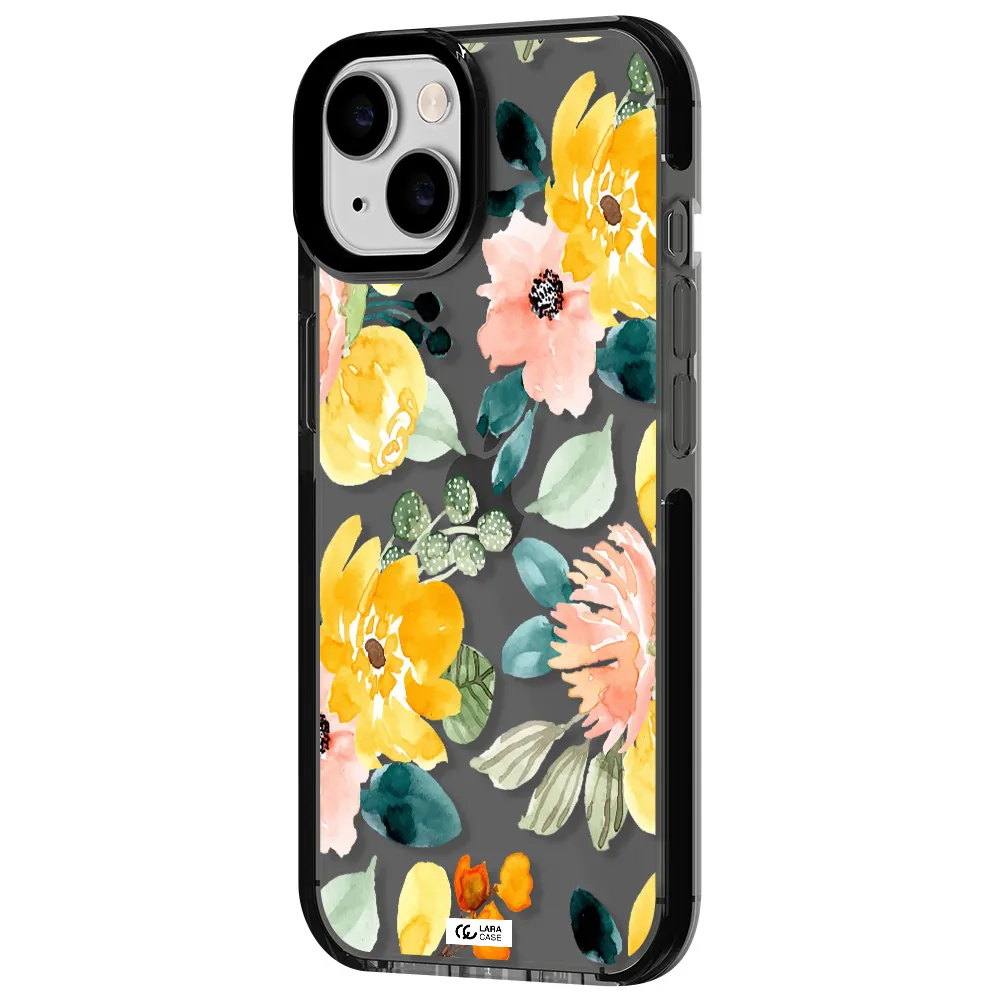 Watercolor Flowers Apple iPhone 14 impact Smoke Black Case