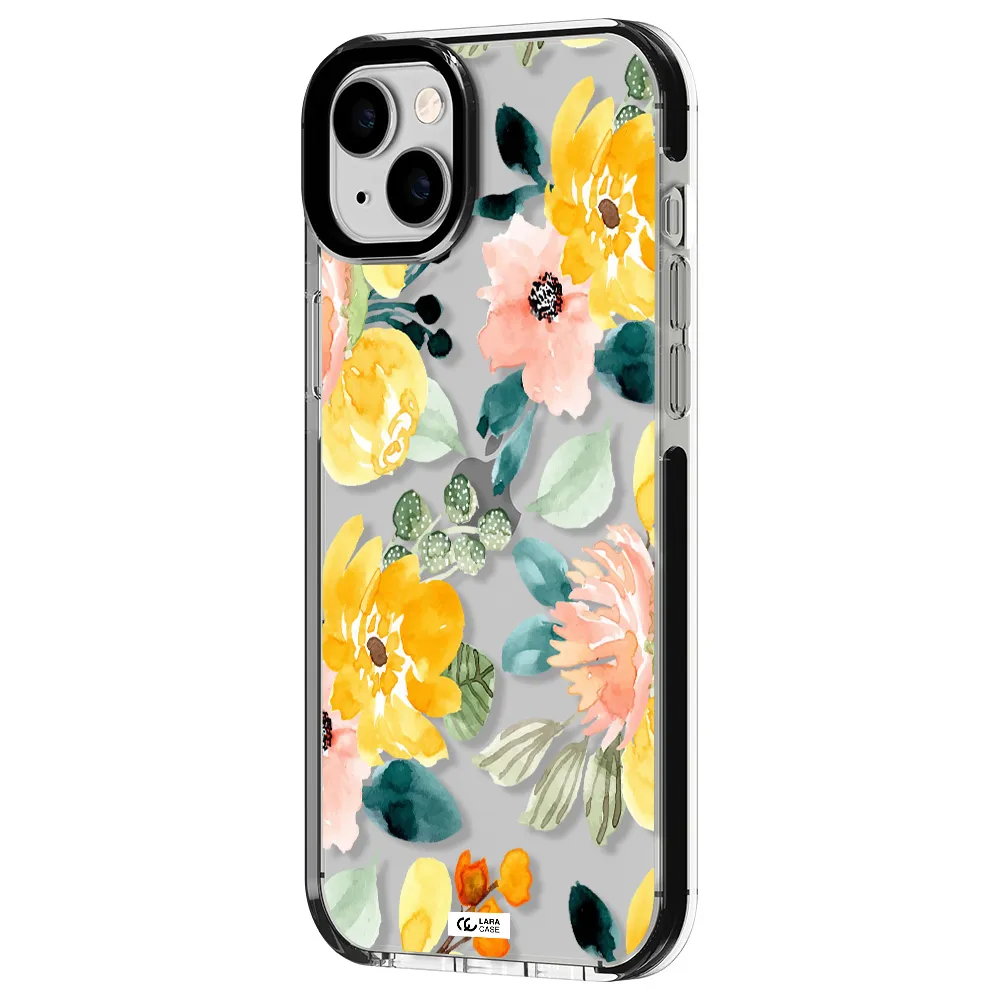 Watercolor Flowers Apple iPhone 14 plus impact black border Case