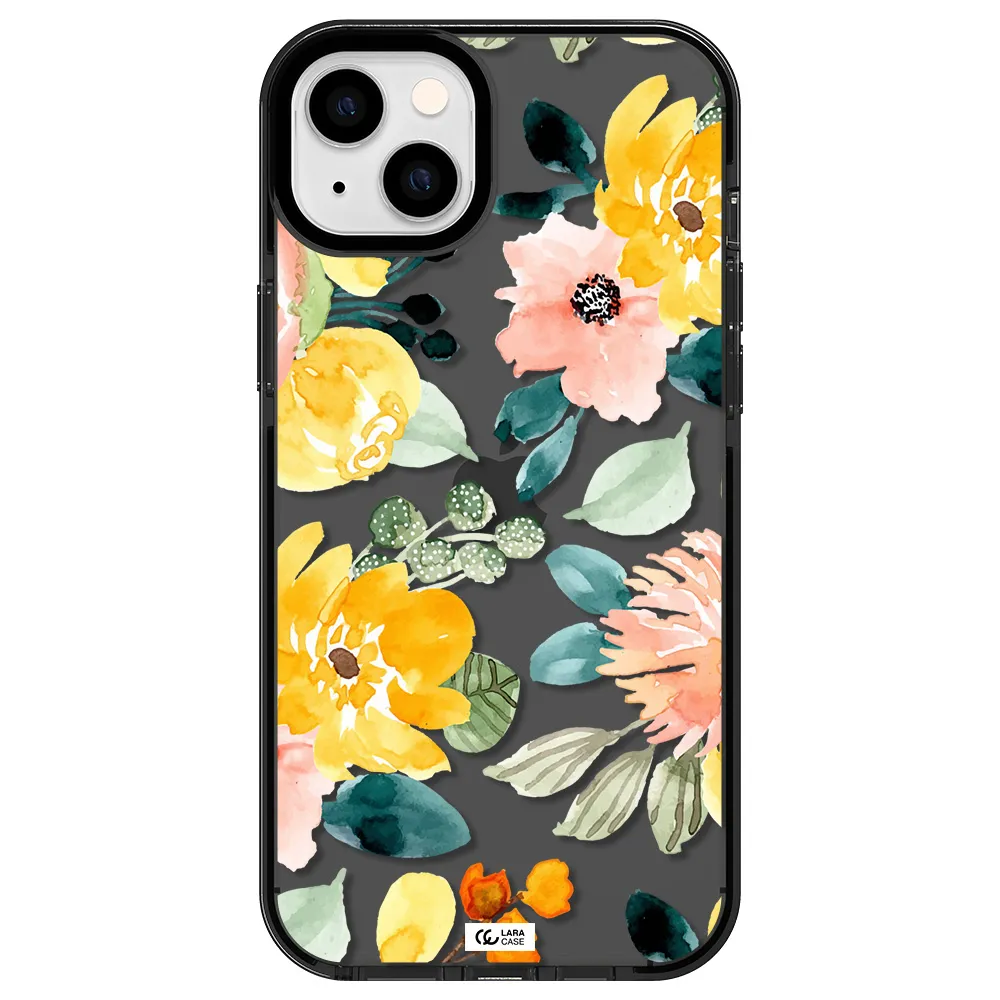 Watercolor Flowers Apple iPhone 14 plus impact Smoke Black Case