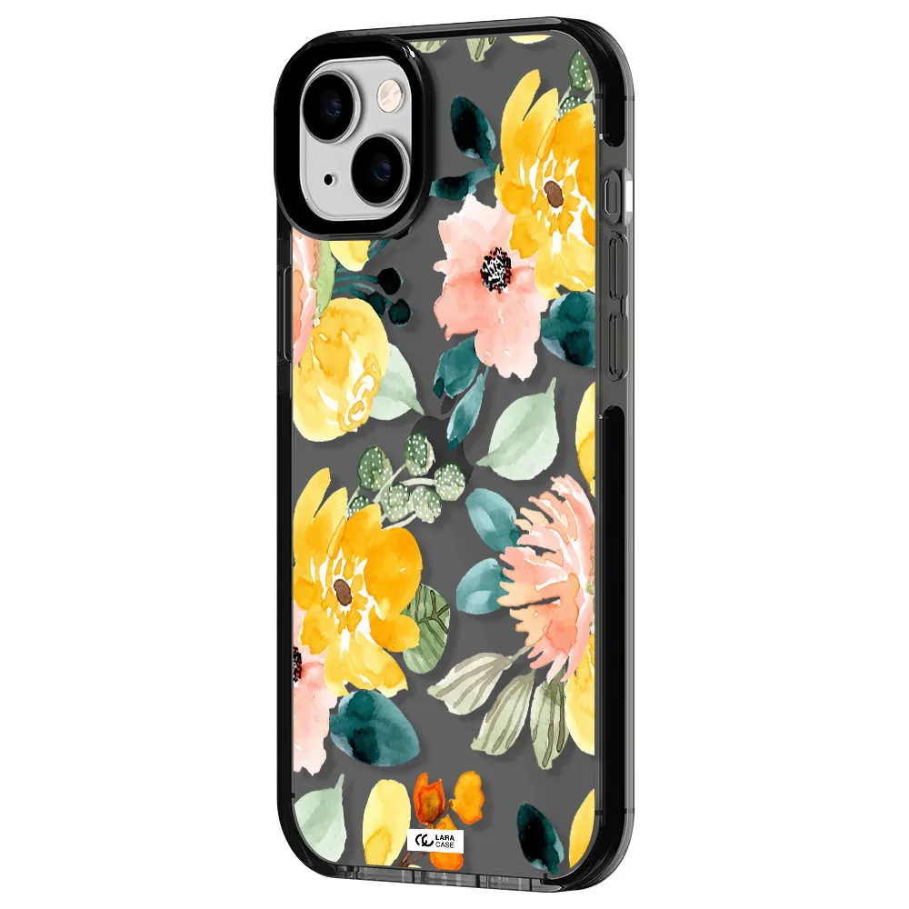 Watercolor Flowers Apple iPhone 14 plus impact Smoke Black Case